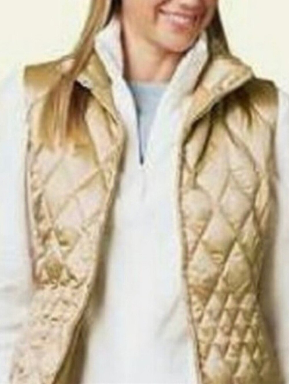 Lands' End Women's Quilted Down Puffer Vest Champagne Gold ~ Size Medium (10-12)